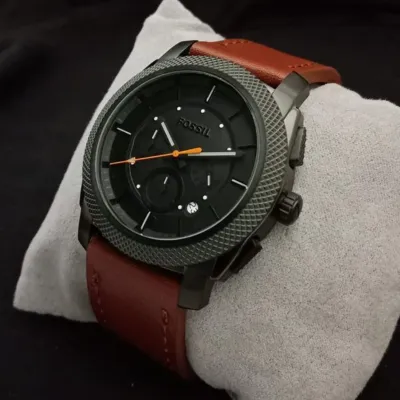 Men's Fossil Machine Brown Leather Chronograph Watch